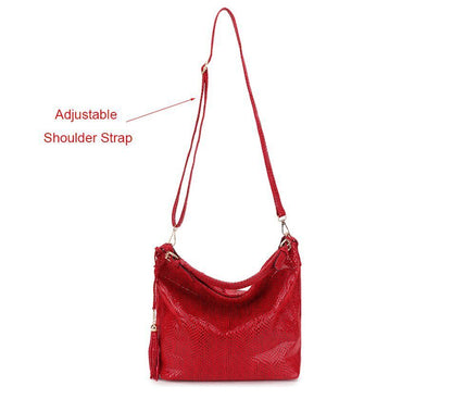 Snake Pattern Shoulder Bag Serpentine Hobo Bag Tassel Handbag Purse Big Red Tote