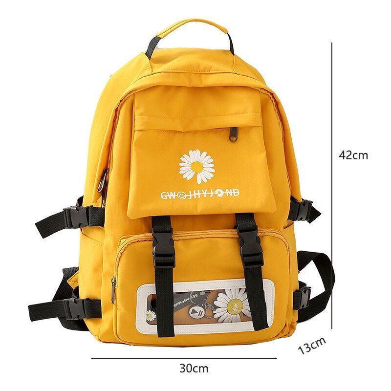 Black Backpack School Bags Oxford Waterproof School Purses Flowers Transparent
