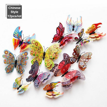 Wall Sticker 3D Double Layer Butterfly Home Decoration Decal Party Fridge Magnet