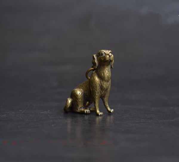 Chinese Old Collectibles pure brass Luck Zodiac dog statue pendant