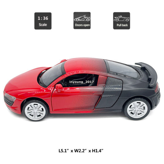 1/36 Audi R8 GT Model Car Diecast Toy Cars Doors Open Pull Back Metal Vehicles