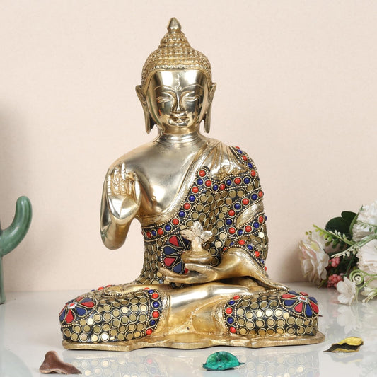 Brass Lord Blessing Gautam Buddha Idol Statue Figurine Home Decor