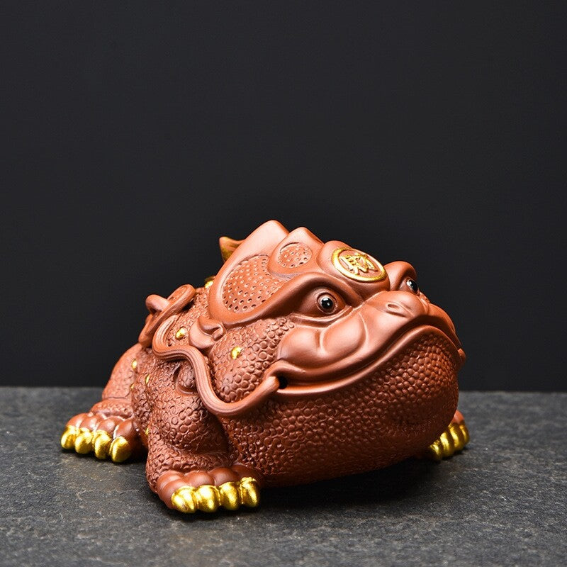 Wealthy Mascot Toad Statue Handmade Tea Pet Table Ornament Decoration Zisha Clay