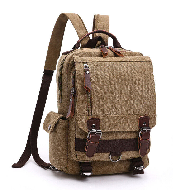 Unisex Canvas Convertible Small Backpack Rucksack Chest Pack Sling Bag Traavel