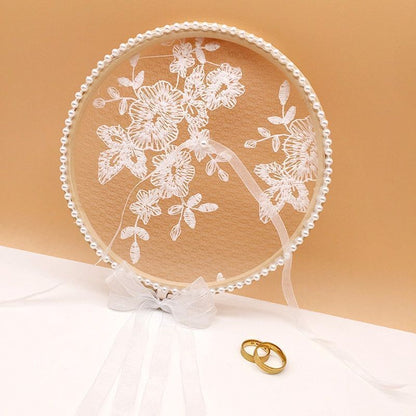 Ring Pillows Holders White Wood Lace Round Cushion Bearer Engagement Photo Props