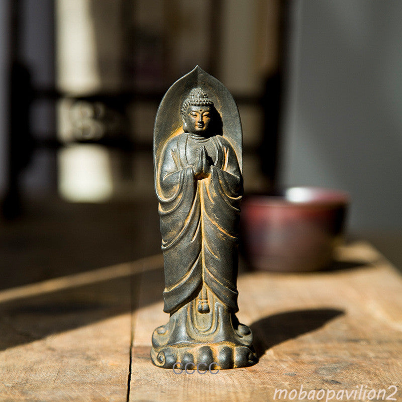 China Iron Rust Cast Praying Shakyamuni Buddha Statue Buddhism Zen Collect