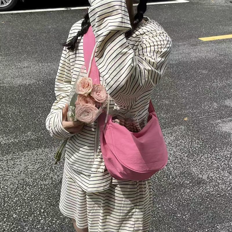 Pink Nylon Cloth Crossbody Bags Shoulder Bag Tote Zipper Purse Handbag 35*17*8CM