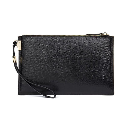 Ostrich Pattern Genuine Cow Leather Envelope Bag Men Briefcase Wristlets Cowhide
