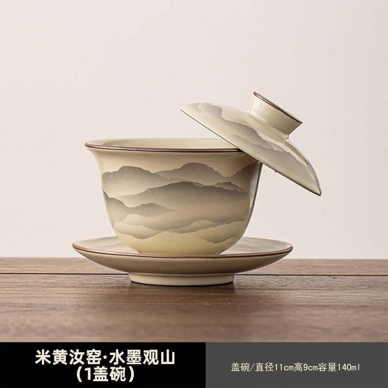 Ru Kiln Gaiwan Sancai Tea Bowl Ceramic Kung Fu Tea Set Home Office Tea Cup