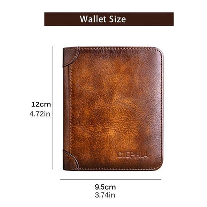 Genuine Leather Rfid Protection Wallets Vintage Thin Short Card Holder Money Bag