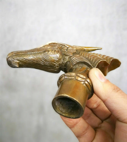 Old Bronze Brown Patina Dragon Dinosaur Beast statue Cane Walking Stick Head