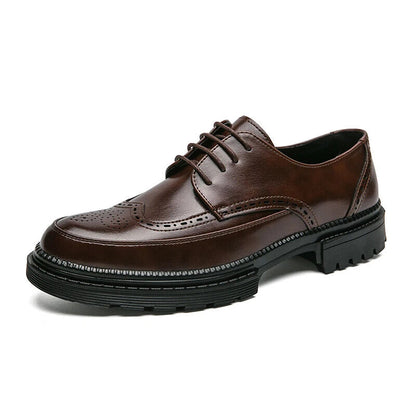 Men Shoes Business Dress Shoes All-Match Casual Shoes Brown Classic Block Shoe