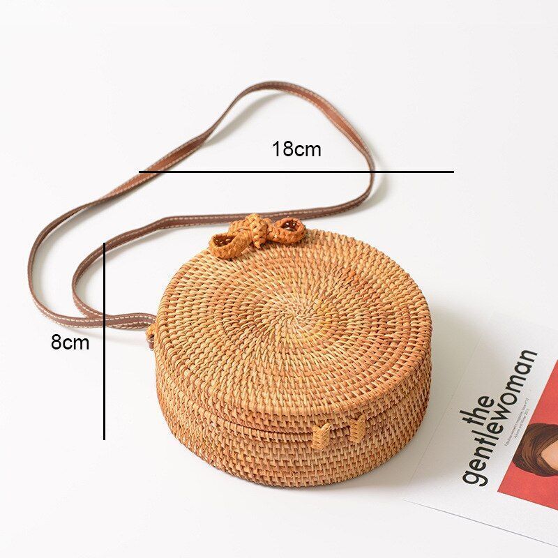 Straw Bags Round Woven Handmade Summer Beach Circle Crossbody Shoulder Bag 1 PC