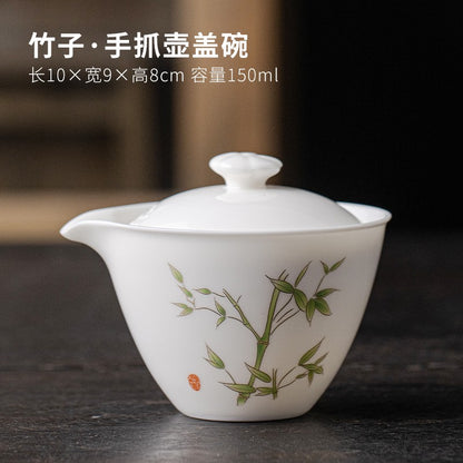 1PC Dehua White Porcelain Handheld Pot Single Pot Ceramic Household Tea Set