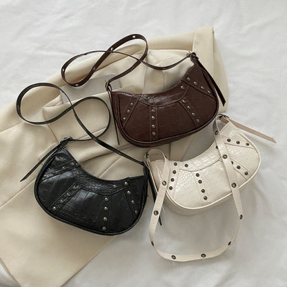 Rivet Hobos Shoulder Bag Vintage Leather Clutch Purse Handbag Underarm 23*15*7CM