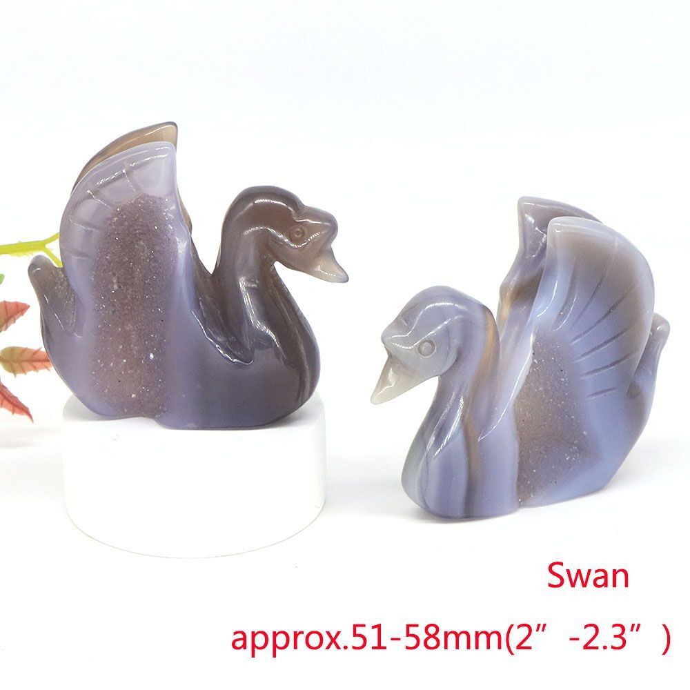 Animal Figurine Natural Stone Swan Eagle Fish Owl Penguin Statue Crystal Carving