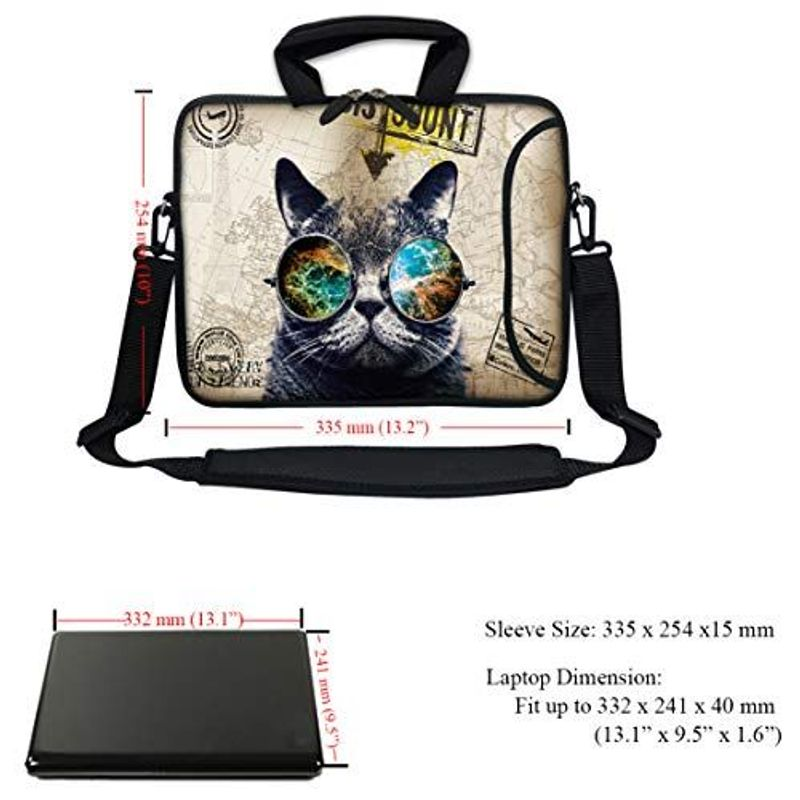 Meffort Inc 14 14.4 Inch Neoprene Laptop Bag with Extra 14 Inch, Cool Cat