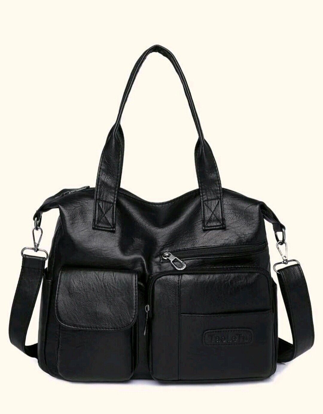 Leather Bag For Women Large Shoulder Handbag Crosdbody Satchel Bags 14"(Black)