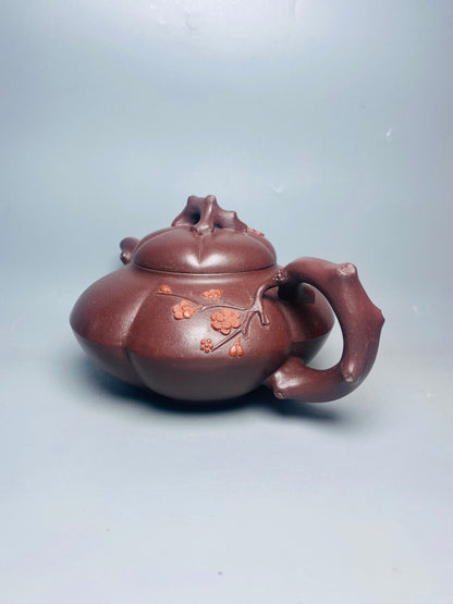 Chinese Yixing Zisha Clay Handmade Exquisite Teapot(筋纹梅香 底款：李云春)