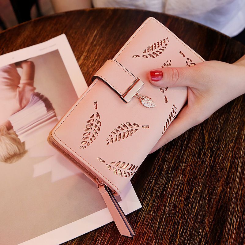 Wallets Hollow Leaf Synthetic Leather Purse Zipper Buckle Wallet Long Cash Bags