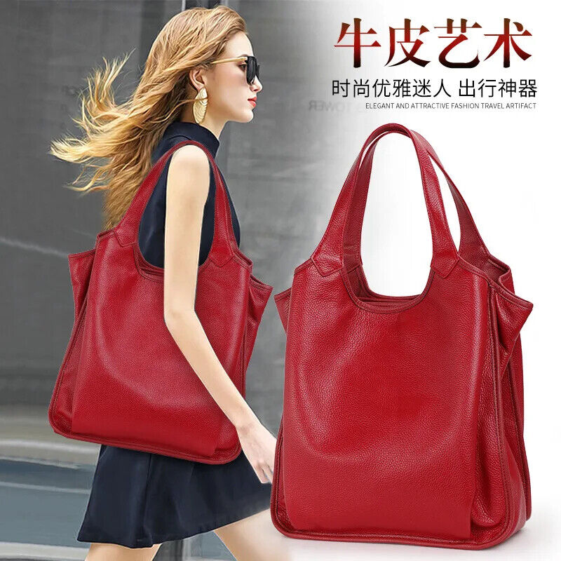 Women Genuine Leather Cowhide Shopper Bag High Grade Ladies Handbag