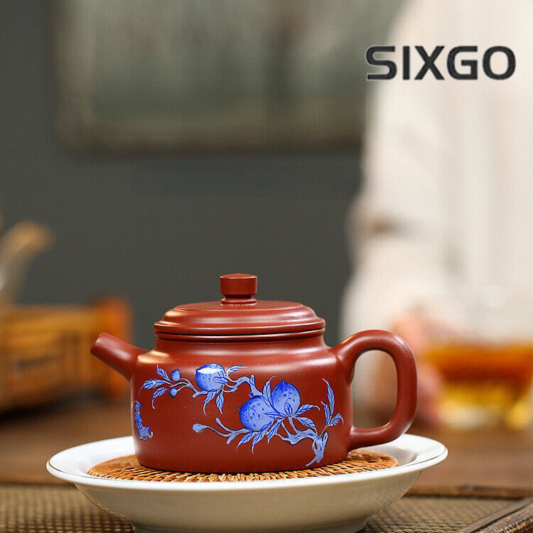 China Yixing Zisha Pottery Clovershrub Clay Handmade 240cc Peaches Teapot