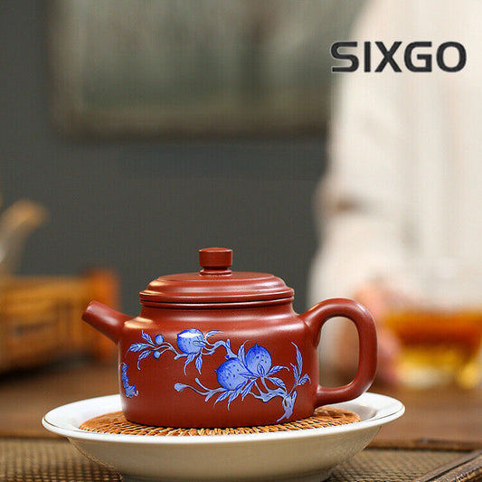 China Yixing Zisha Pottery Clovershrub Clay Handmade 240cc Peaches Teapot
