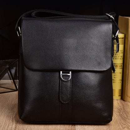 100% Genuine Leather Men's 10" Business Bags Black Sling Shoulder Messenger Bag