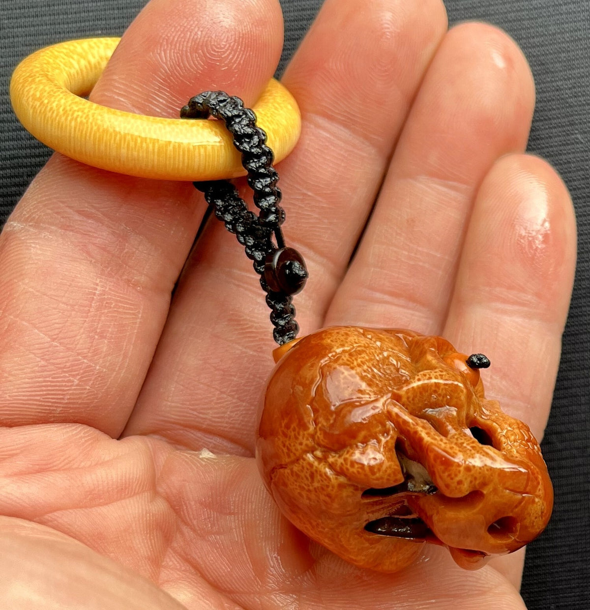 Olive Nut Carved Skull Bead Necklace Buddhist Mala Artisan Handmade Rosary