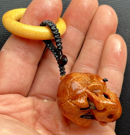 Olive Nut Carved Skull Bead Necklace Buddhist Mala Artisan Handmade Rosary