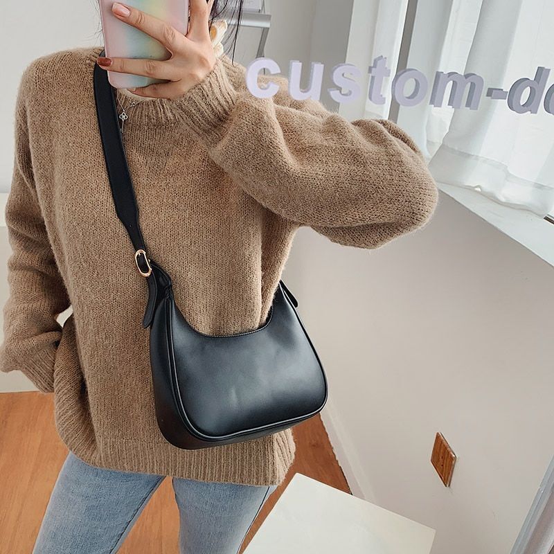 Shoulder Bag Women Casual Crossbody Leather Solid Color Handbag Black Brown 1 PC