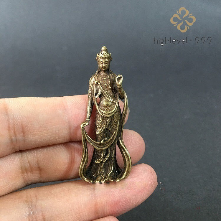 Brass Kwan-yin Guan Yin Buddha Exquisite Statue Figurine Tea Pet Decoration