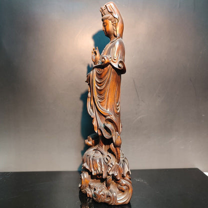 Wooden Chinese Kwan-Yin Statues Figurines Quan Yin Statues Buddha Wood Carving
