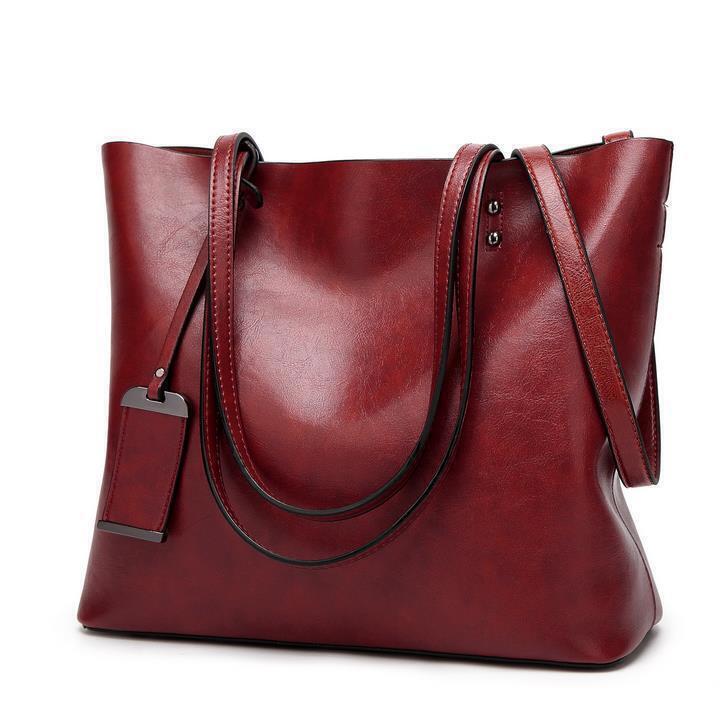 Leather Bucket Bag Simple Double Strap Handbag Shoulder Bags Women Shopping