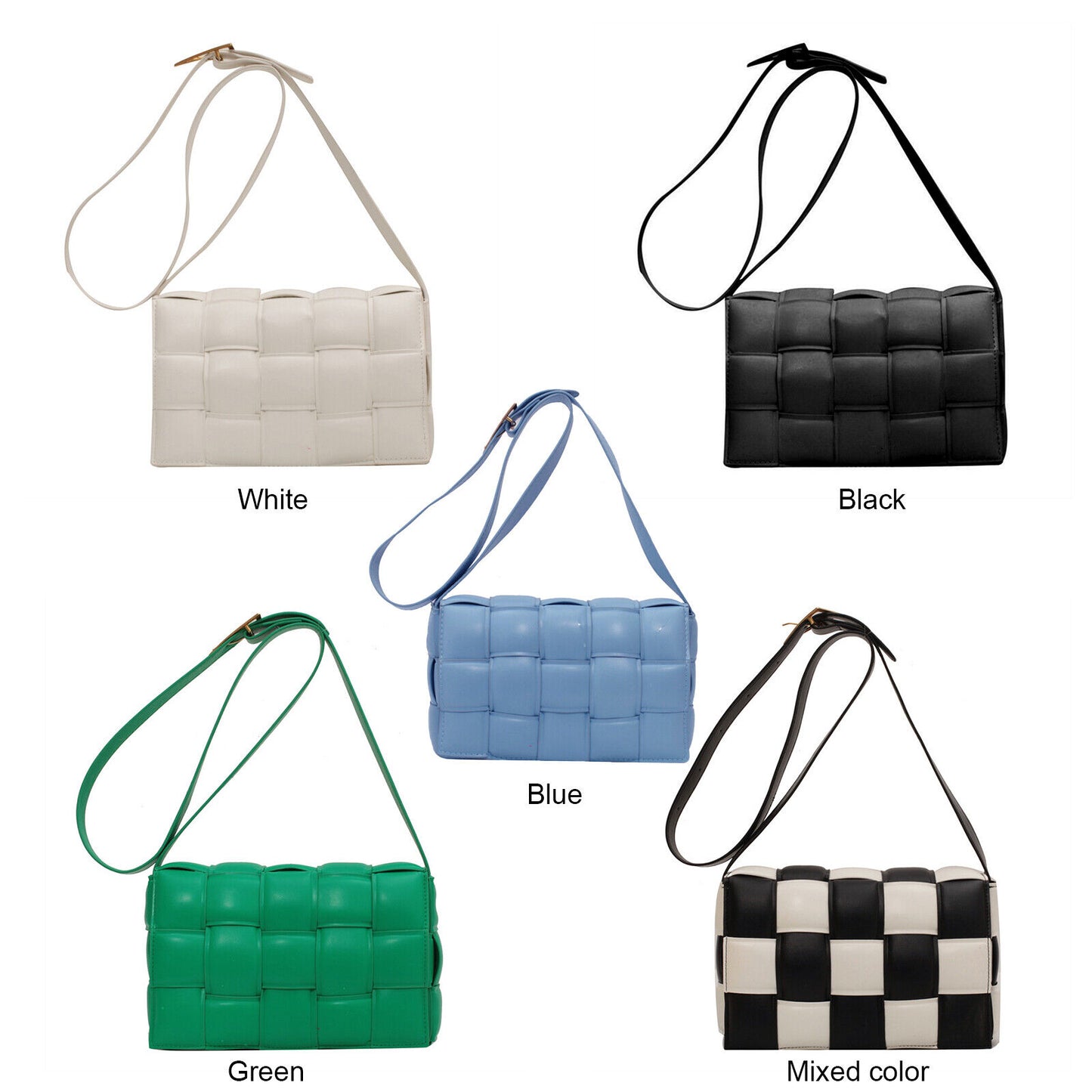 Woven Crossbody Bags for Women Padded Cassette Shoulder Bag Green PU Clutch