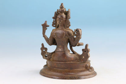 Blessing Chinese Bronze Budddha Statue Old Netsuke Table Ornament Gift