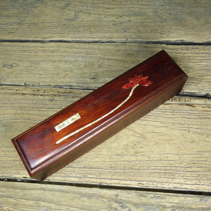 Vintage Rosewood Inlaid Abalone Lotus Flower Incense Box One Flower One World