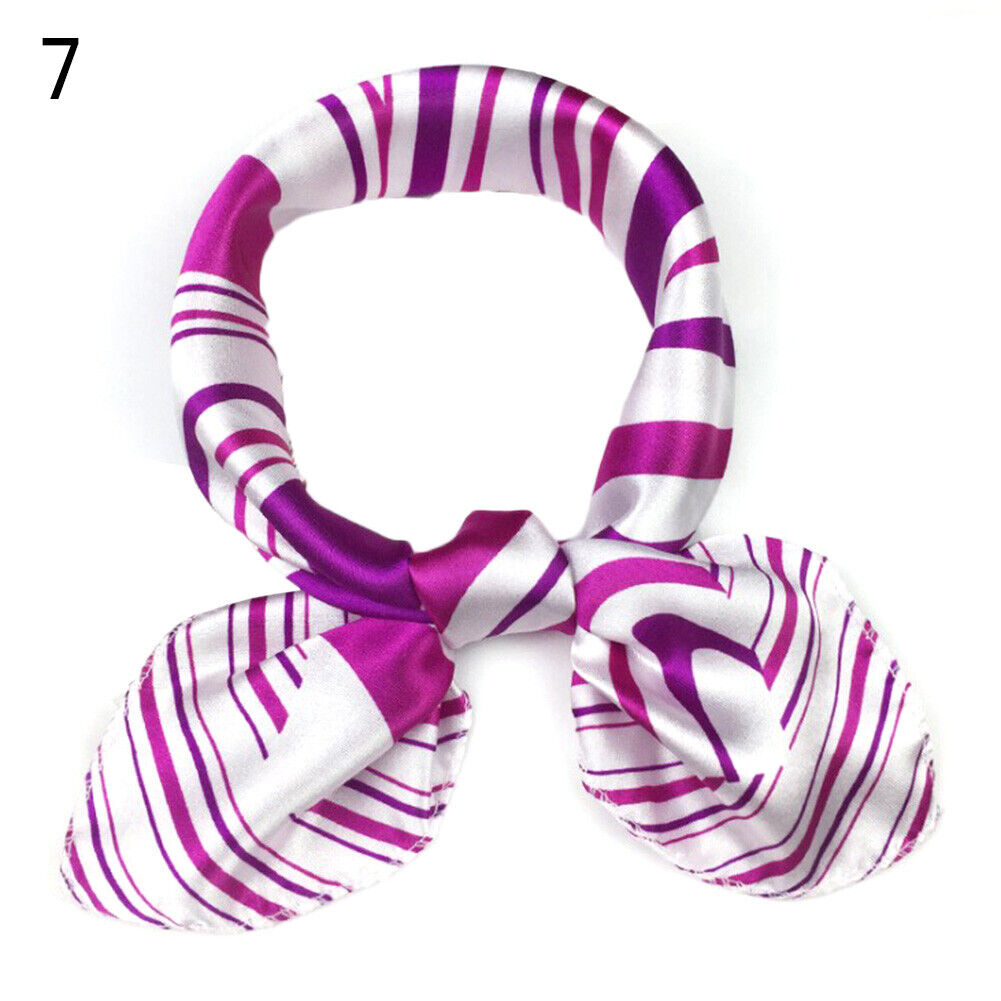 Women Small Print Silk Scarf Striped Headband Handle Bag Wristband Fashion
