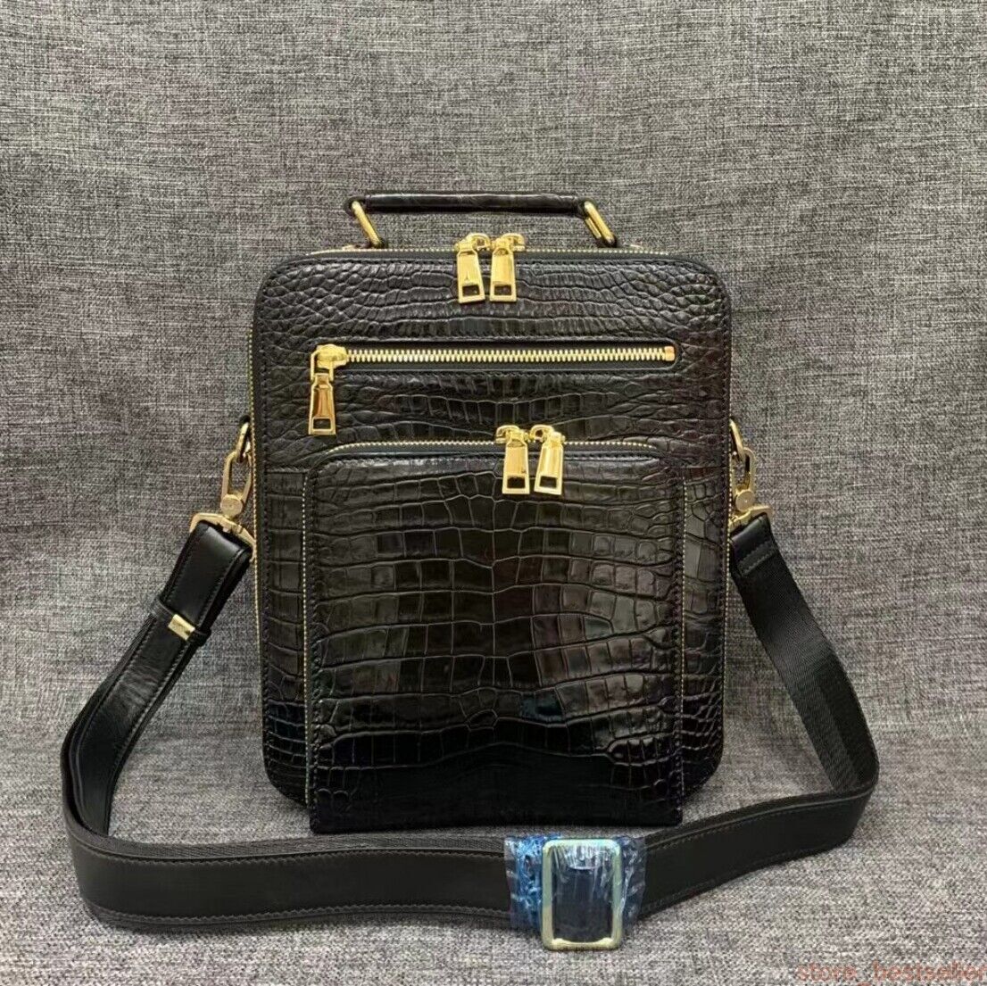 Real Crocodile Belly Skin Men's Shoulder Messenger Crossbody Bag Handbag
