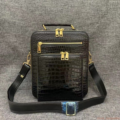 Real Crocodile Belly Skin Men's Shoulder Messenger Crossbody Bag Handbag