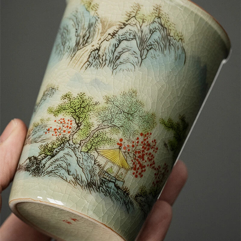 260ml Landscape Chinese Green Tea Cup Ceramic Kung Fu Teacup Ceramic Opening Cup