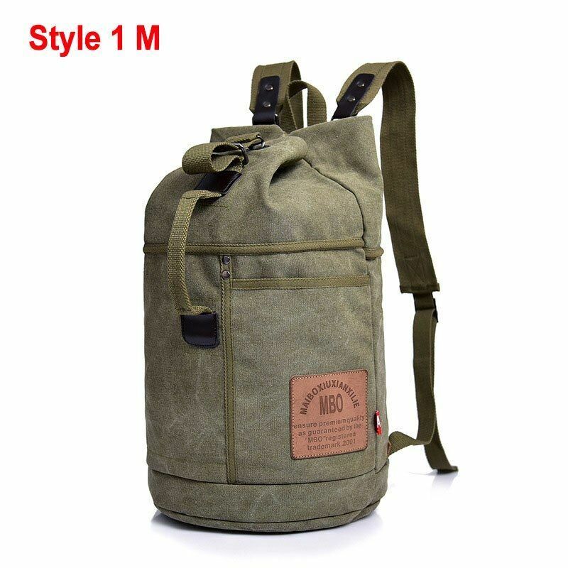 Tactical Bucket Canvas Backpack Letter Bag Outdoor Travel Climbing Round Pack L