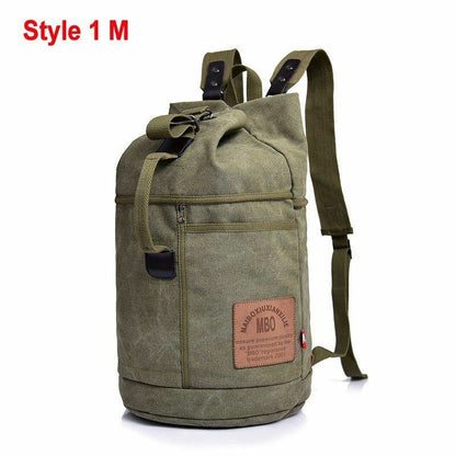 Tactical Bucket Canvas Backpack Letter Bag Outdoor Travel Climbing Round Pack L