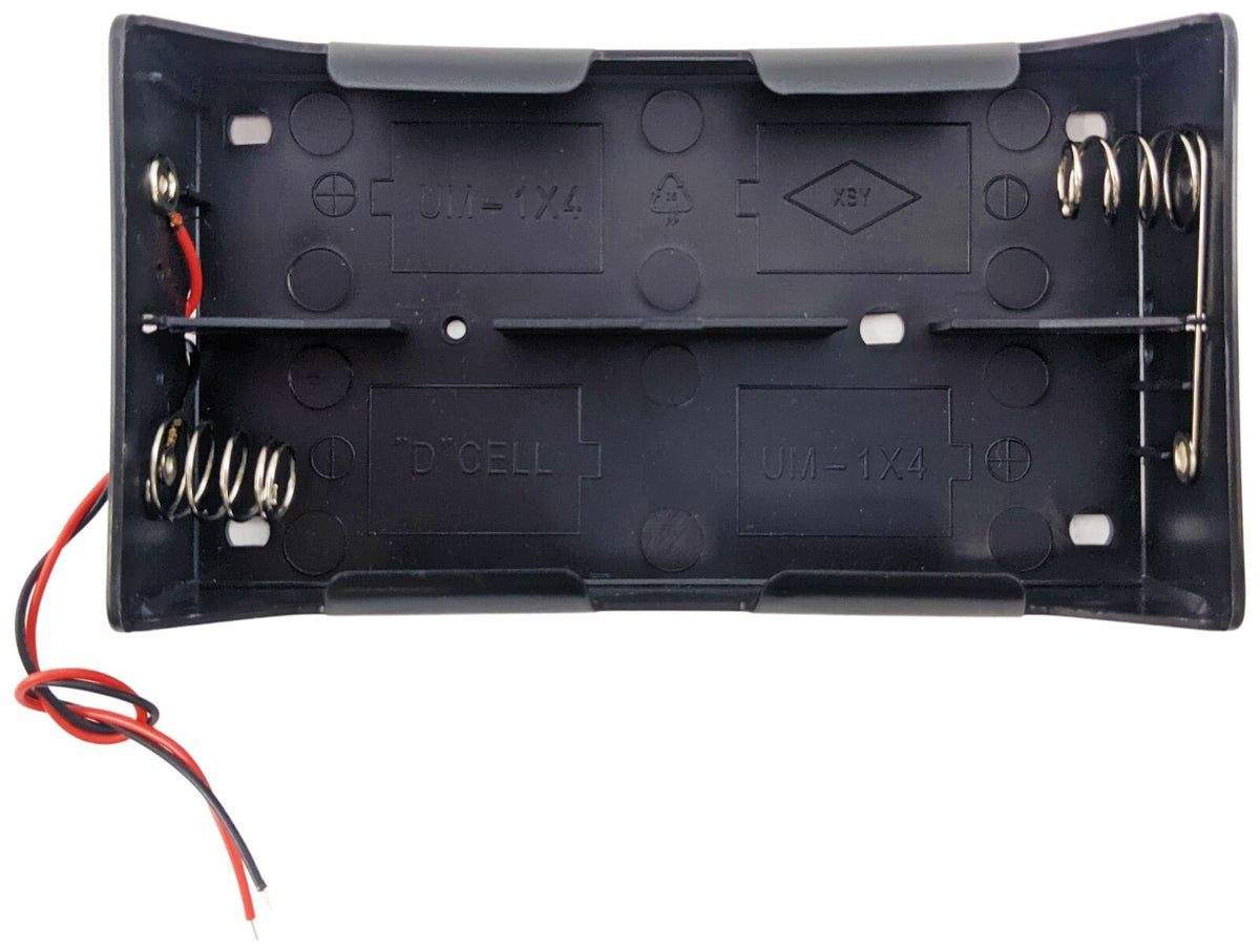 4 'D' Cell Battery Holder with Wire Leads, Plastic Case (5.22" x 2.91" x 1.22")