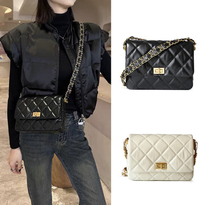 Small Mini Quilted Real Leather Flap Purse Clutch Handbag Shoulder Bag w/ Chains