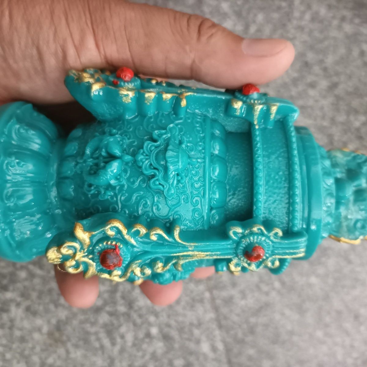 Tibetan Turquoise Treasure Vase Eight Auspicious Desk Statue Altar Decor