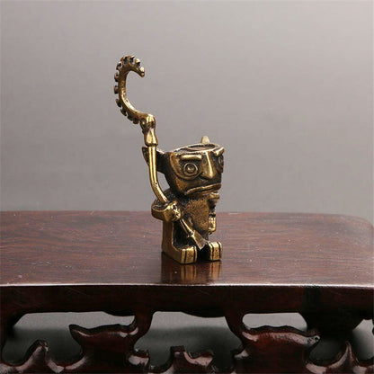 Solid Brass Robot Guard Statue Tea Pet Ornament Cartoon Character Toy Miniature