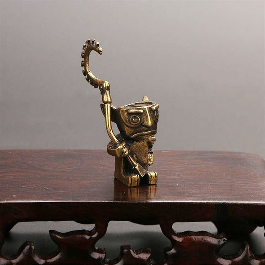 Solid Brass Robot Guard Statue Tea Pet Ornament Cartoon Character Toy Miniature