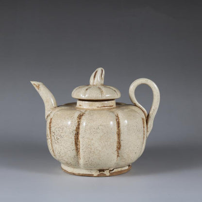 5.3 inch Collection Chinese Songs Porcelain Ding Kiln Hack Pumpkin Grain Teapot -