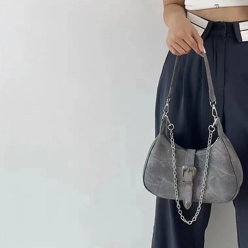 Frosted Polyester Shoulder Bag Vintage Chain Zipper Purse Versatile Handbag 1 Pc